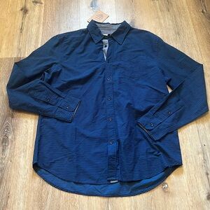 Jachs Men's Button up size Large Blue with Black Stripes